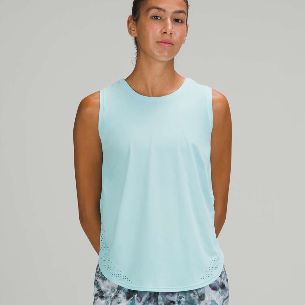 Lululemon High Neck Split Hem Run Tank Icing Blue